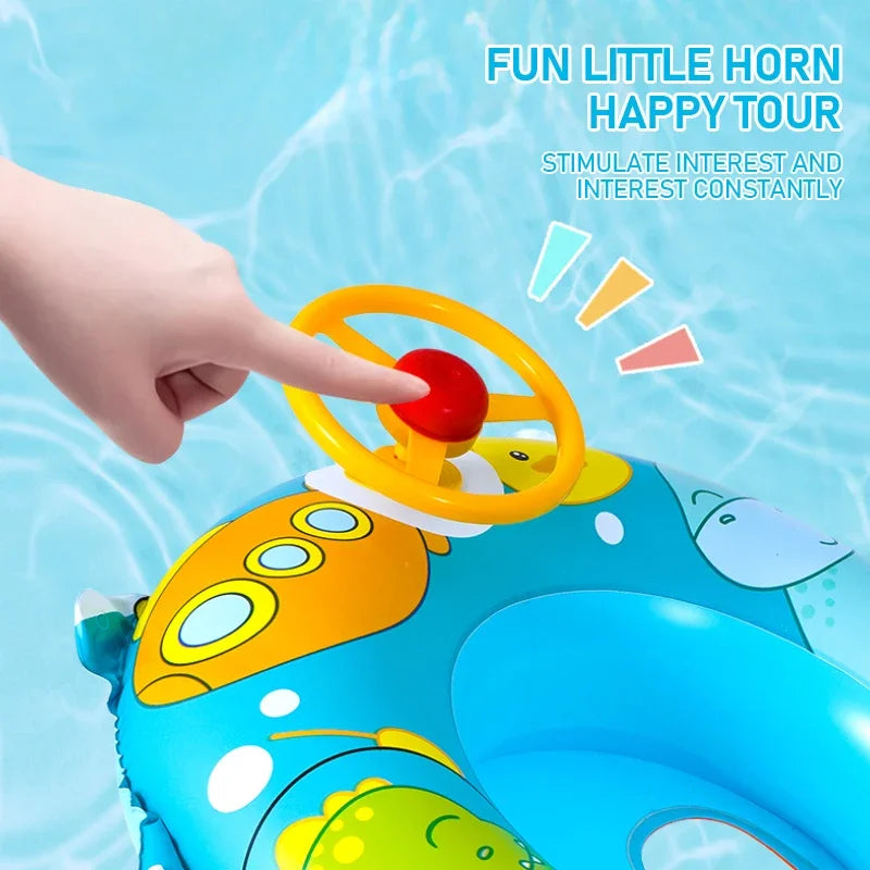 Cartoon Swimming Ring Baby Water Toy with Steering Wheel Summer Outdoor Inflatable Toys Floating Seat Beach Pool Water Play Toys