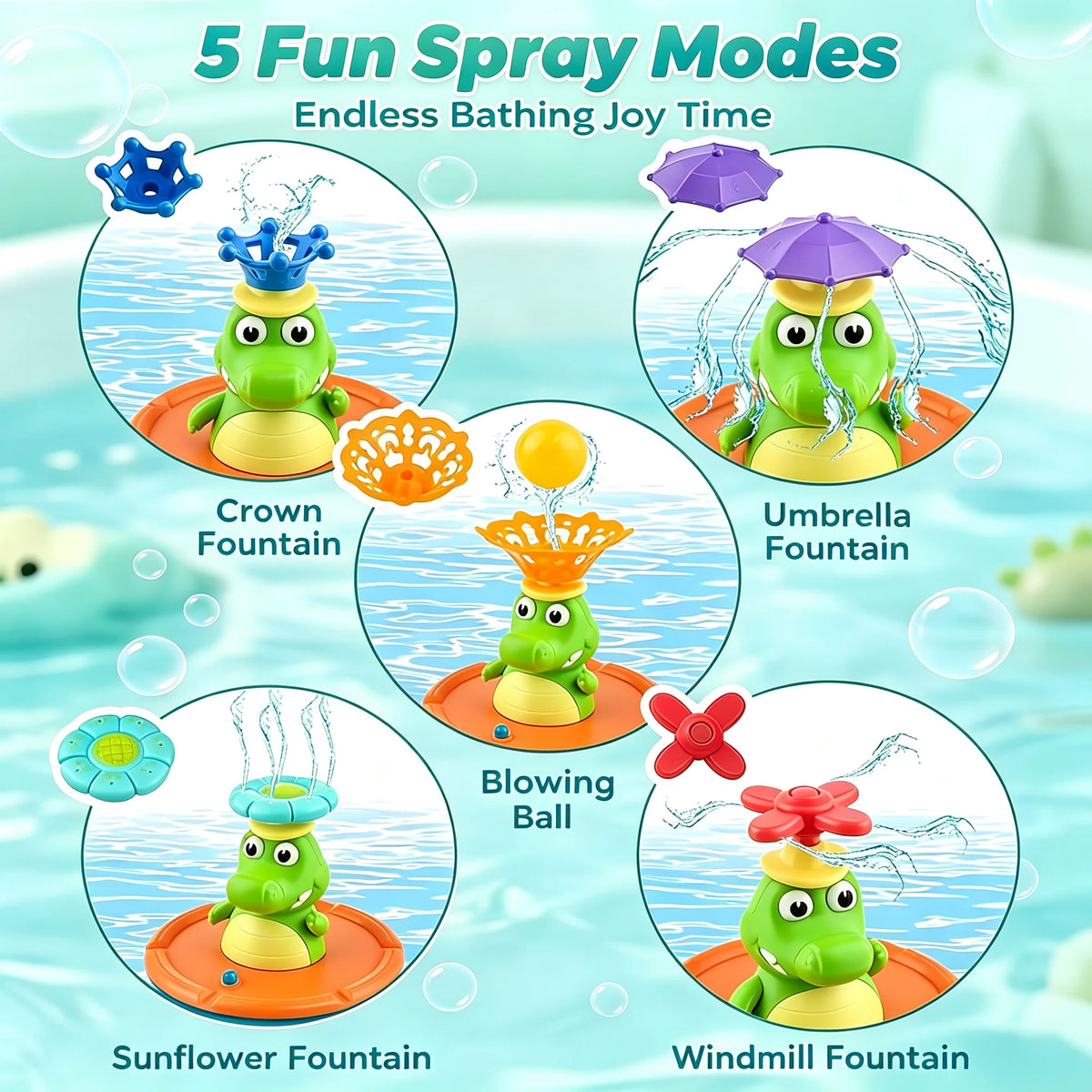 Baby Bath Toys, Perfect for Bathtub Fun & Pool Sprays - 6 Pcs Water Jet Style, Cute Crocodile Shape, Infant Ideal Holiday Gift