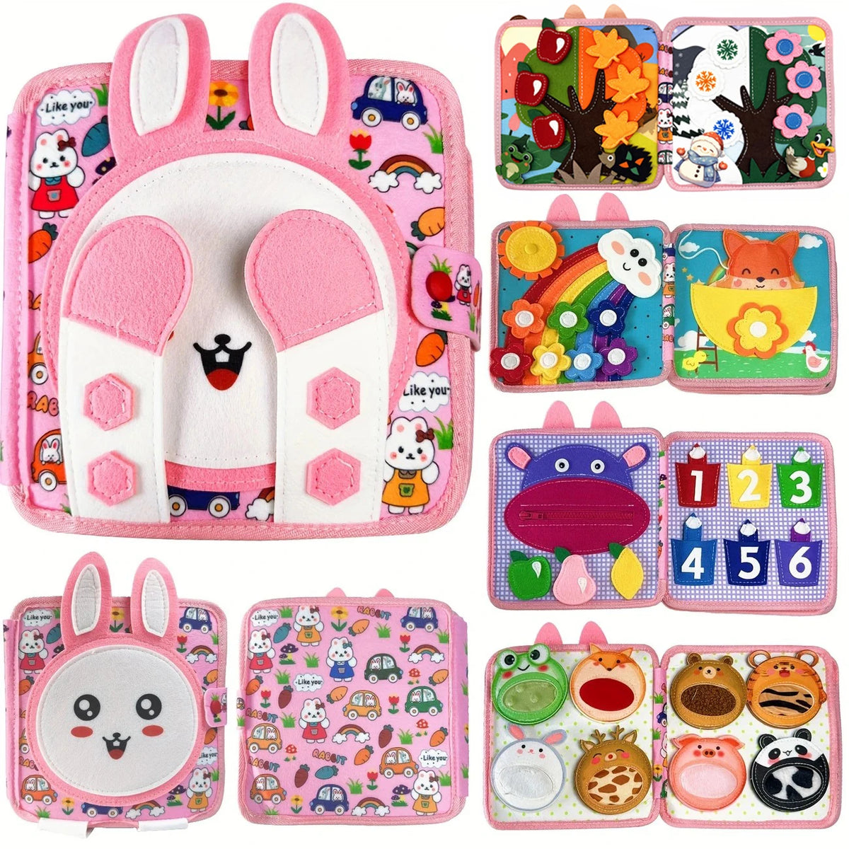 Montessori Busy Board Toddler Felt Quiet Soft Book Fine Motor Skills Educational Travel Toy for Preschool Learning Activities