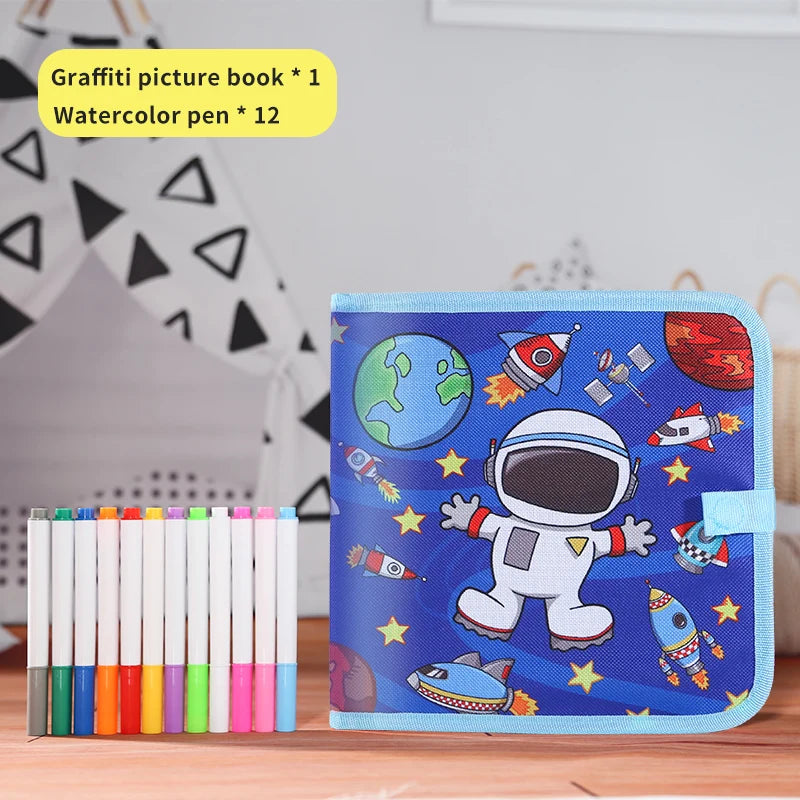 Children's drawing and writing blackboard book can be repeatedly wiped and used (12 color watercolor pen included)