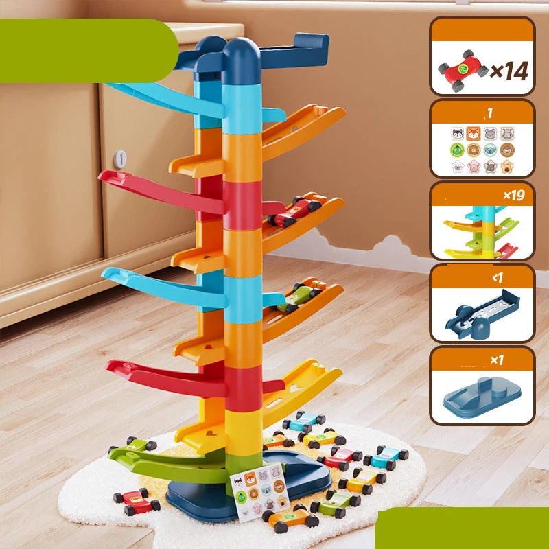 Children's Games Gliding Track Car 2 to 5 Years Inertia Toy Multi Layer Cartoon Puzzle Slide Car Roller Coaster Racing Toys