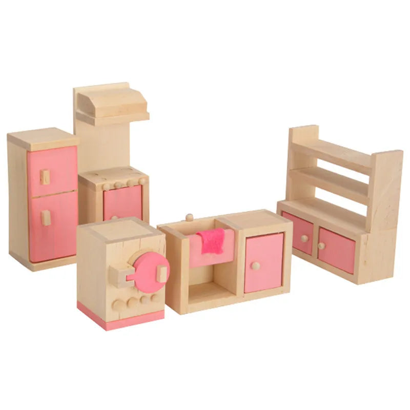 Wooden Dollhouse Furniture Miniature Toy For Dolls Kids Children House Play Toy Mini Furniture Sets Doll Toys Boys Girls Gifts
