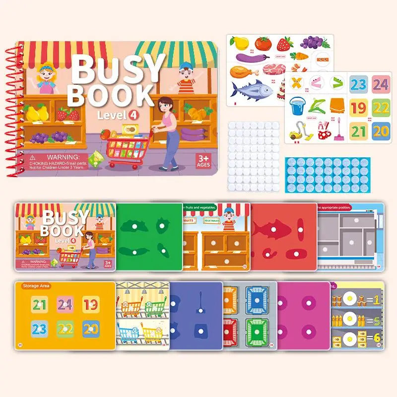 Montessori Quiet Busy Book, Educational DIY Cartoon Sticker Activity Toy for Kids Travel