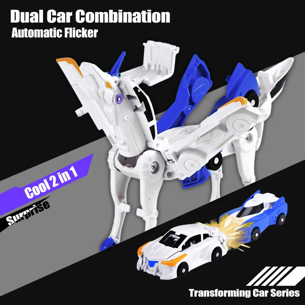 2-in-1 Crash & Transform Car Toy - Two Cars Automatically Transform Into a Cool Robot After Colliding, No Battery Required, 2pcs