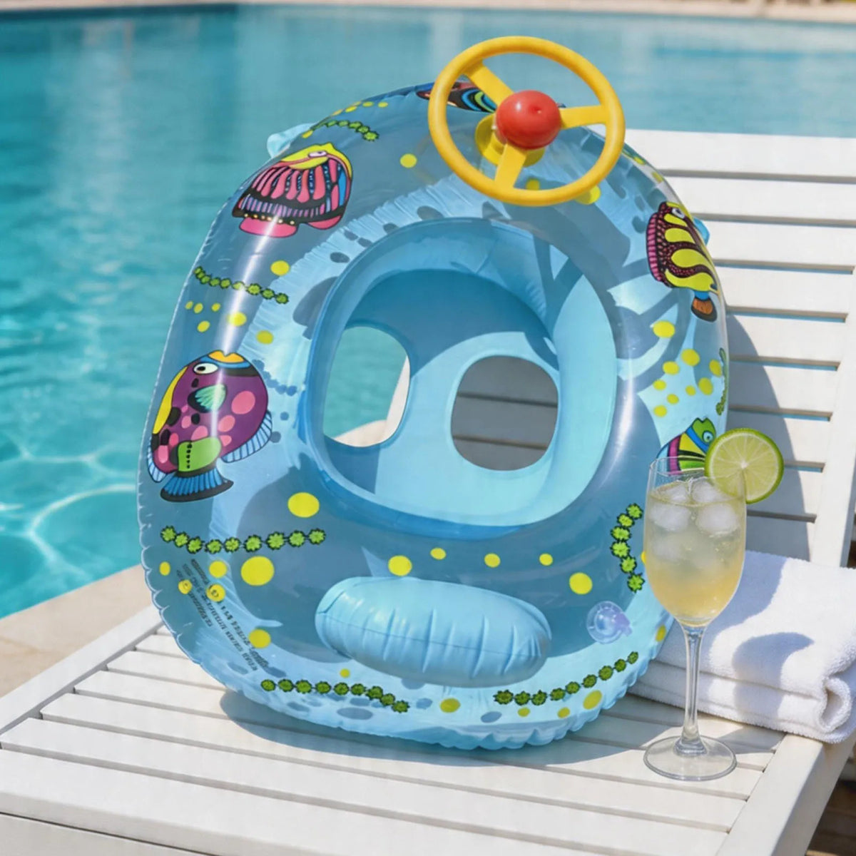 Baby Pool Float with Canopy Summer Steering Wheel Swim Ring Car PVC Inflatable Toys Infants Float Seat Boat for Kids Toddlers