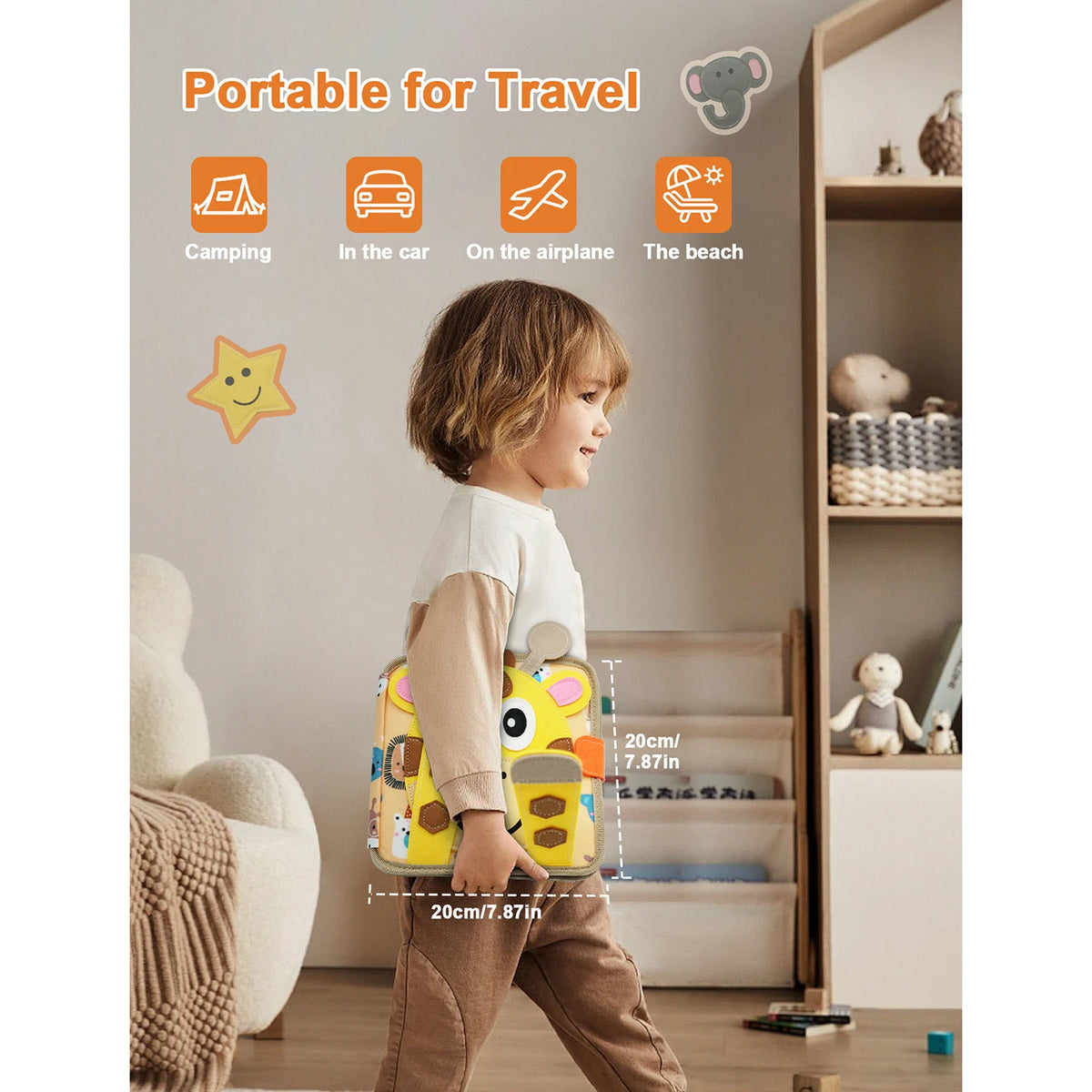 Montessori Toy Busy Board Giraffe Busy Book Preschool Learning Educational Quiet Book Sensory Travel Toy for Baby 3 4 5 6 Ages