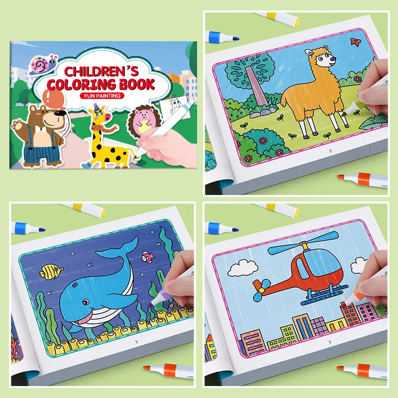 Cartoon Animal Drawing Book, Children's Coloring Book, Graffiti Coloring Book, Fun Coloring Book, Suitable for Children Aged 3-8