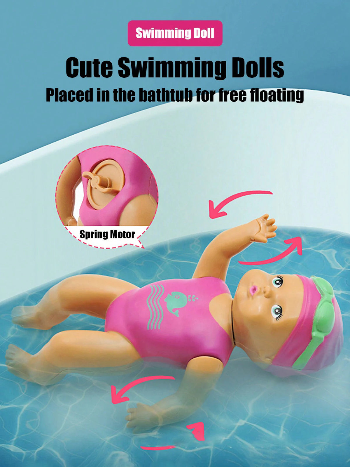 6 Inch Wind Up Swimming Baby Doll Bath Toy,Kids Wind Powered Swimming Doll Bathtub Toy,Summer Pool Beach Bath Play Toy for Baby