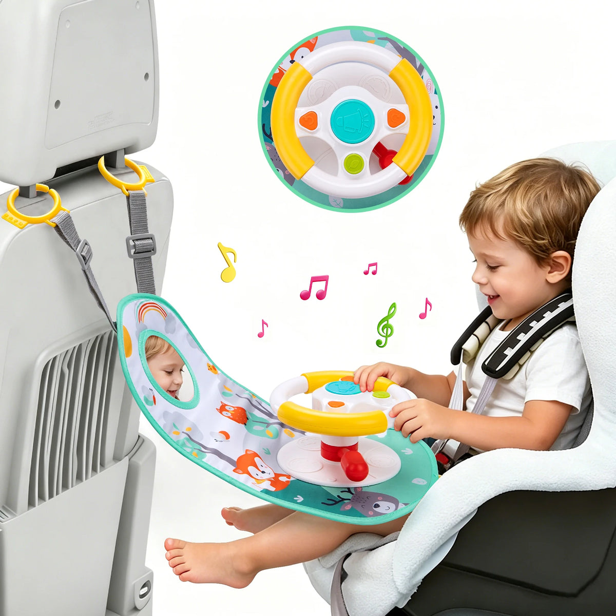Baby Car Eletric Steering Wheel Toy with Music Simulate Driving Car Baby Seat Copilot Toys Hanging Toys for Todder 0-12M Gifts