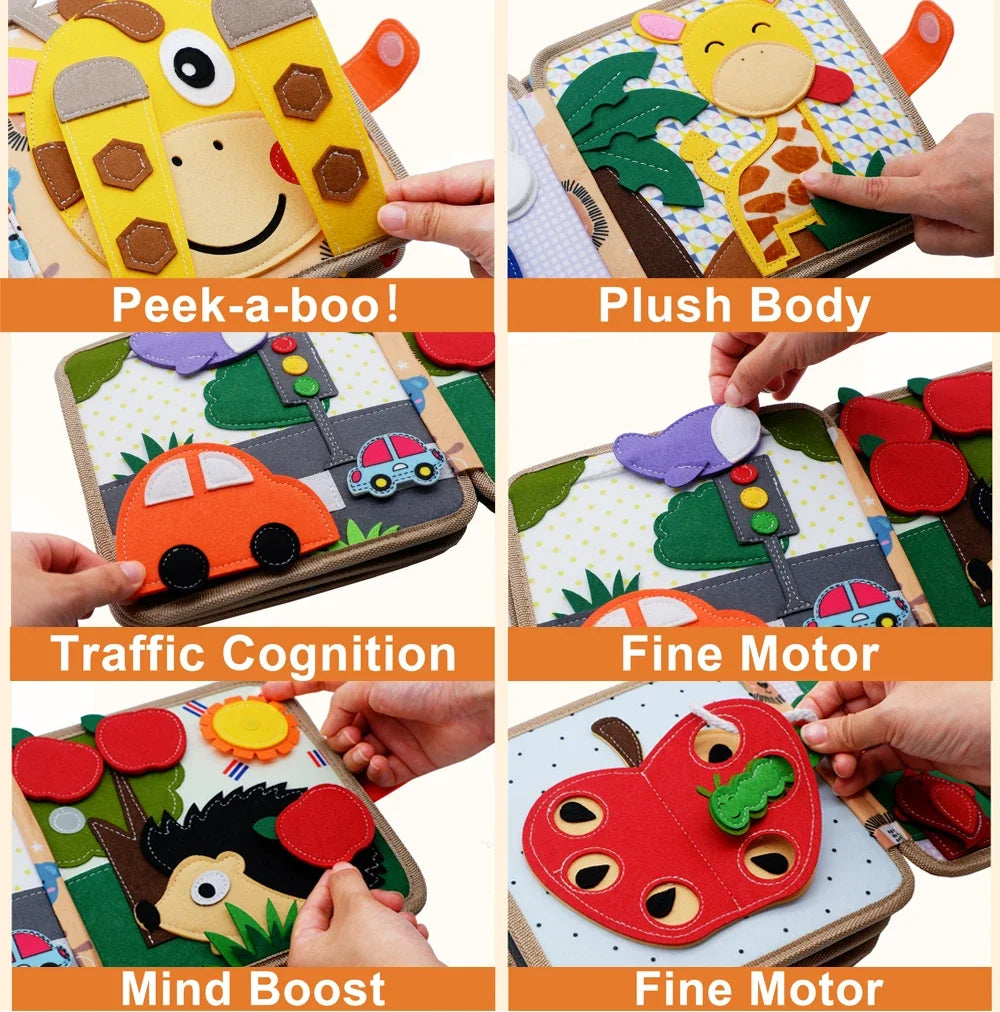 Montessori Farm Quiet Busy Book Soft 3D Cloth Book Baby Sensory Toy Infant Early Cognitive Educational Life Skills Learning Book