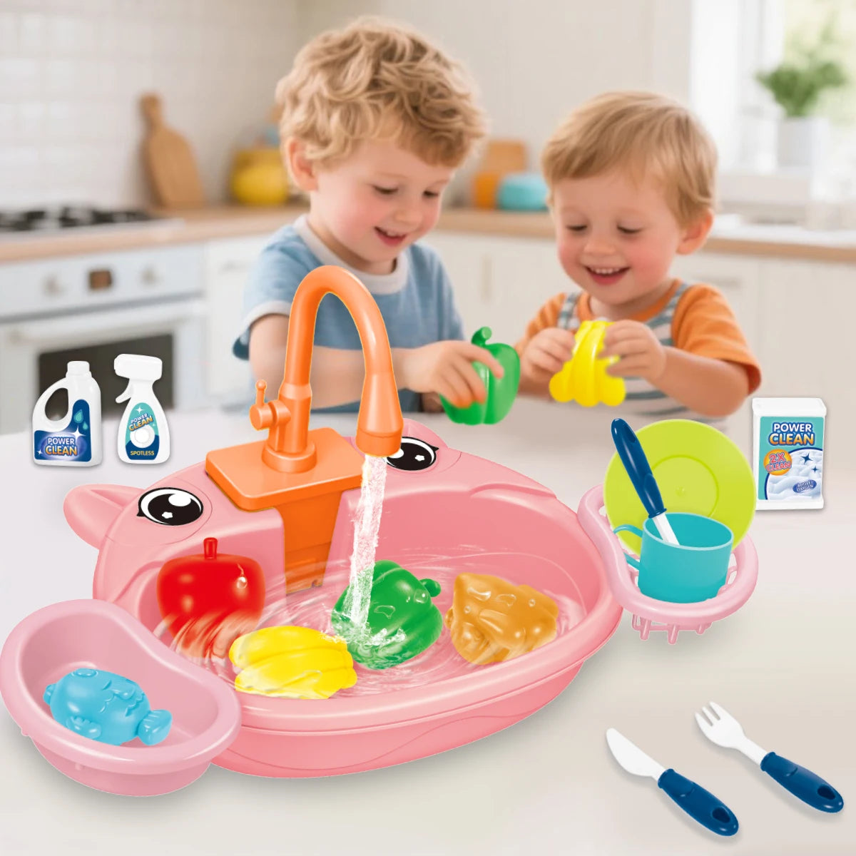 Dishwasher Kitchen Sink Toys, Toddler Kitchen Sink Toy Electric Playing Automatic Water Cycle System Toy Gifts for Kids ﻿