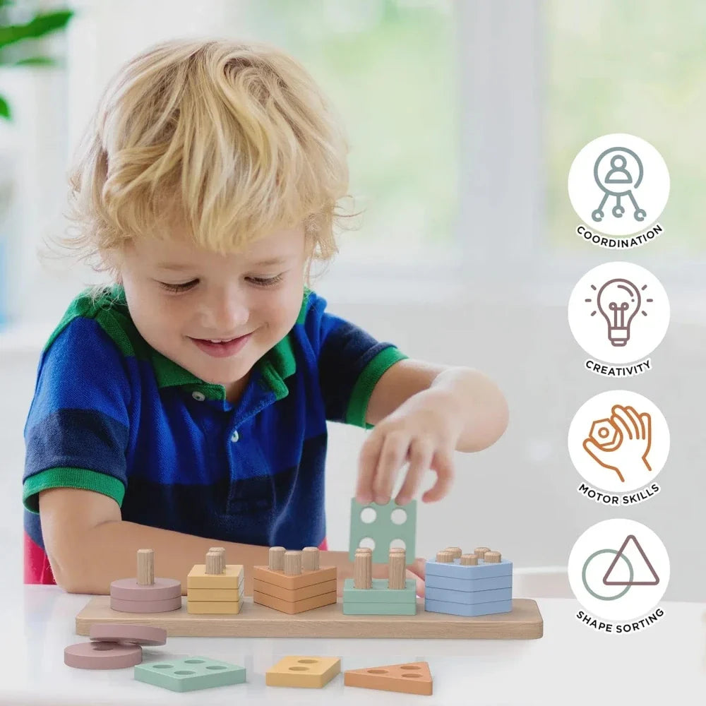 Montessori Toys For 18+ Months Old - Toddlers Wooden Sorting And Stacking Toys For Baby Boys And Girls,Preschool Kids Wood Gifts
