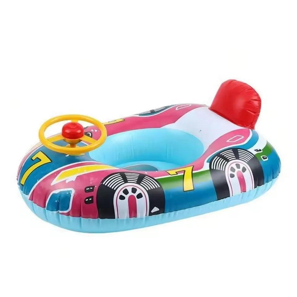 Baby Swimming Pool Float, Cute Car Design Kids Toddler Inflatable Summer Beach Floatie Boat Swim Tube Ring with Handles Safety