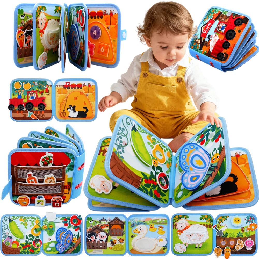 Toddler Toy Montessori Busy Book for 1-3 Years Old, Puppy Theme Early Education Quiet Book Toddler Development Fine Motor Skills