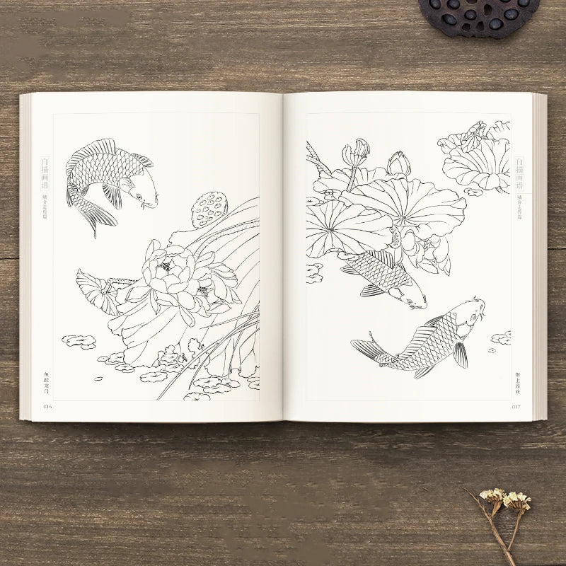Line Drawing Painting Book Flowers Birds Animals Chinese Meticulous Painting Technique Book Vegetable Fruit Drawing Copying Book