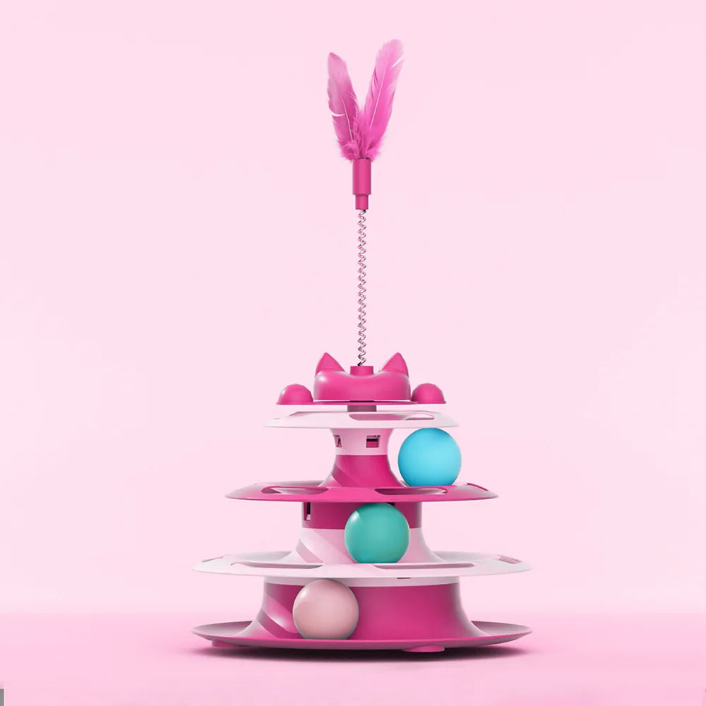 Cat Toys for Self-Entertainment: Interactive Turntable, Teaser Wand, Balls - Anti-Boredom for Kittens & Adult Cats,