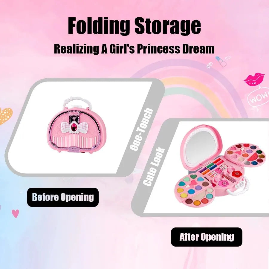 Kids Beauty Toys Makeup Kit Little Bag Washable Pretend Play Cosmetic Set Toys with Mirror Non-Toxic & Safe Birthday Gifts Girl
