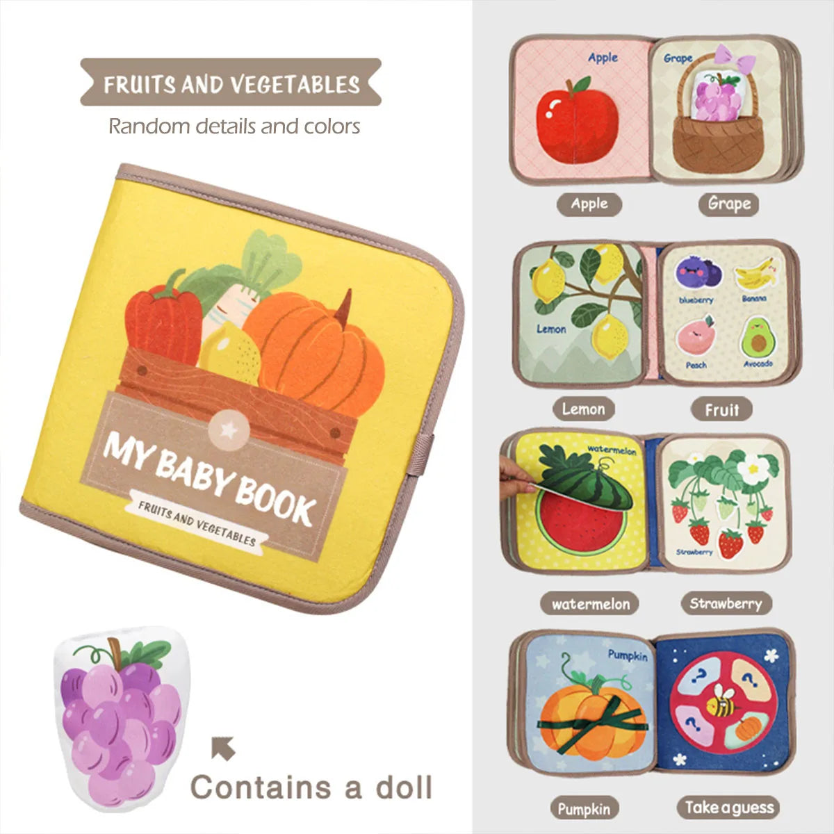 1pcs Montessori Busy Book Baby Early Education Book, Puzzle Toy, Animal Cognitive Fabric Book, Repeated Paste Book & Sensory Toy