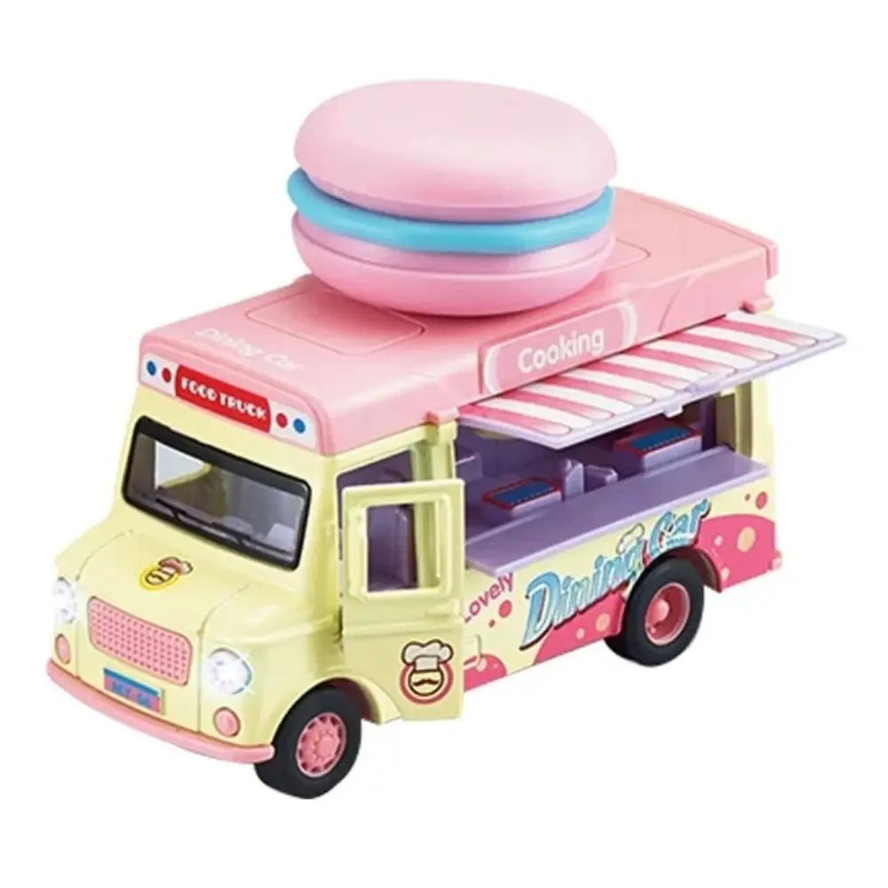 Burger Bus Food Truck Toy with Music Light Bright Colors Ice Cream Car Model Educationl Vehicle Pull Back Car Pretend Play