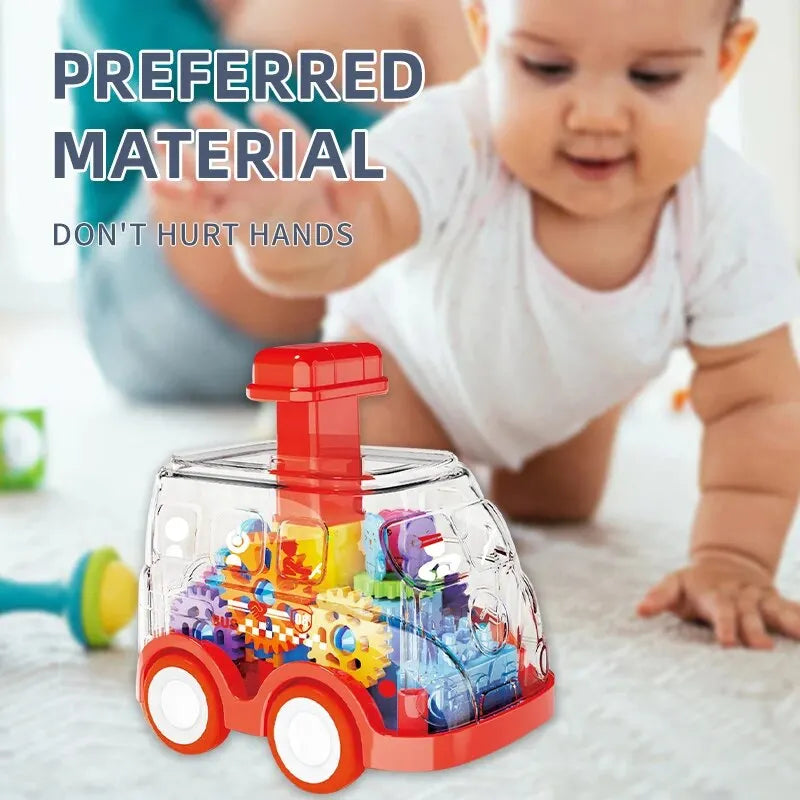 Children's Cartoon Press Gear Car Toy Lnertia Pull-back Transparent Car Baby Puzzle Sliding Toy Child Boy Girl 1-3 Year Old Gift
