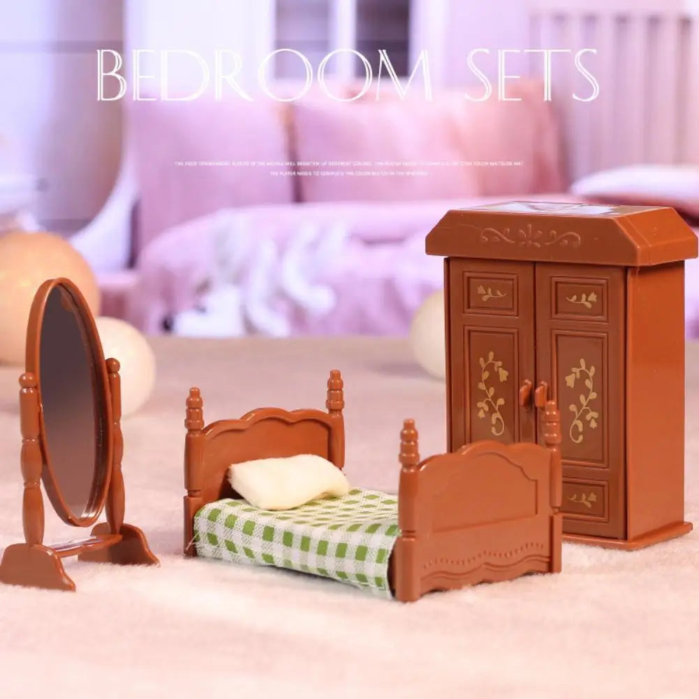 Dollhouse Miniature Furniture DIY Toy Set Forest Family Boys Girls Pretend Play Furniture Toys Living Room Kitchen Doll House