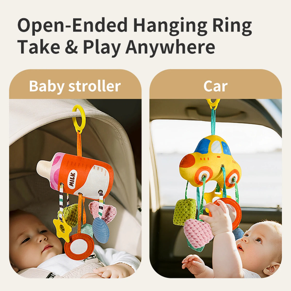 Baby Bed Bell Toy Car Milk Bottle Themed Bed Hanging Rattle Decoration Infant Soothing Stroller Hanging Piece