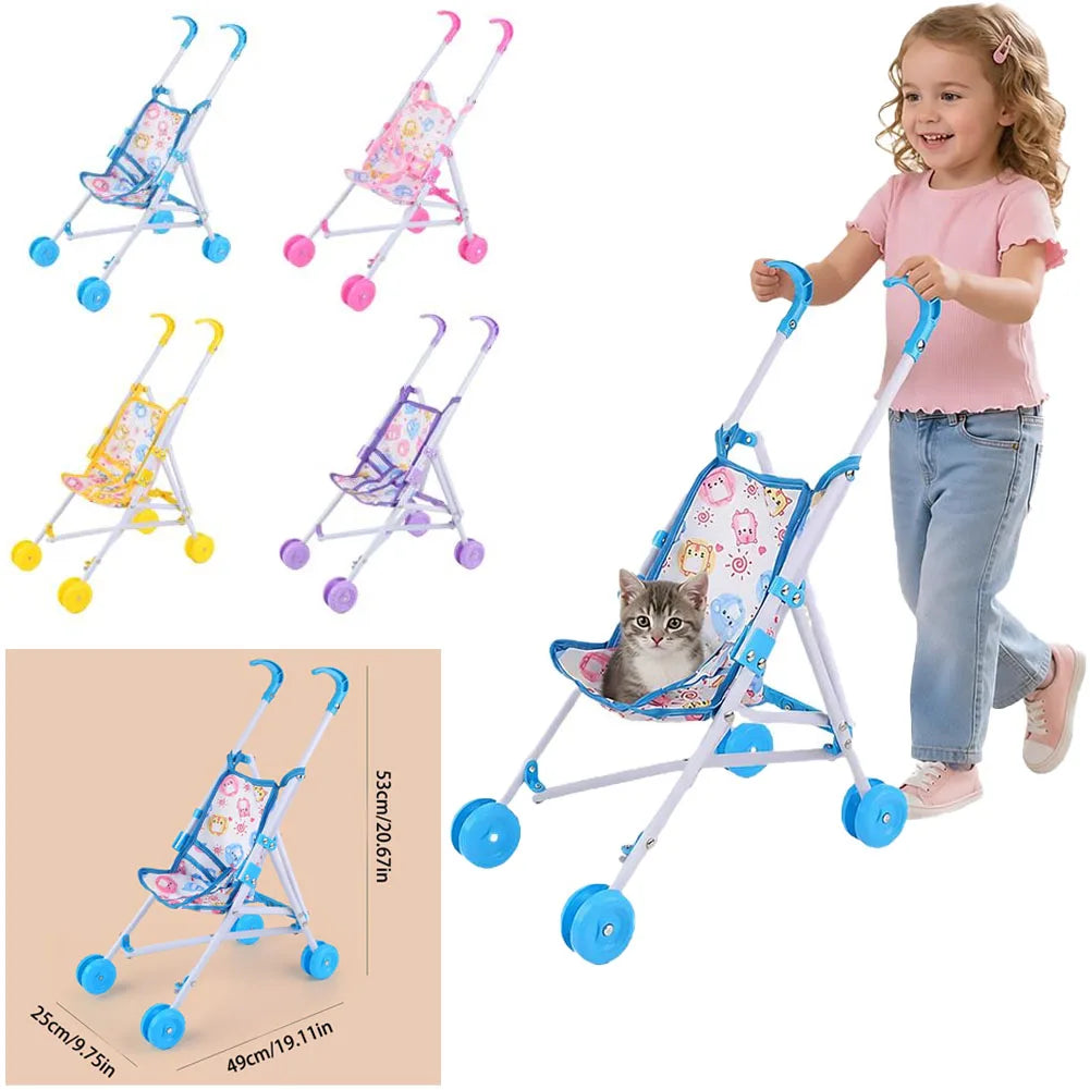 Baby Stroller Trendy Interactive Dolls Pram Plastic Stable Doll Handcart Play Toys Doll Stroller For Boys Girls Doll Accessories