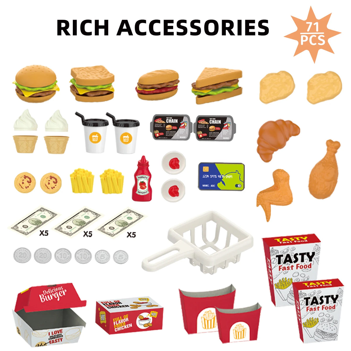 Children's Pretend-Play Toys  Realistic Hamburger Food, Fast Food Grill, Tent Set, Mini Collection for Role-Playing, Festive Gif