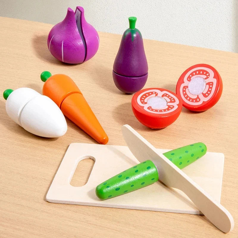 Montessori Wooden Toys Simulation Kitchen Pretend Classic Game Educational For Children Kids Gift Cutting Fruit Vegetable Set