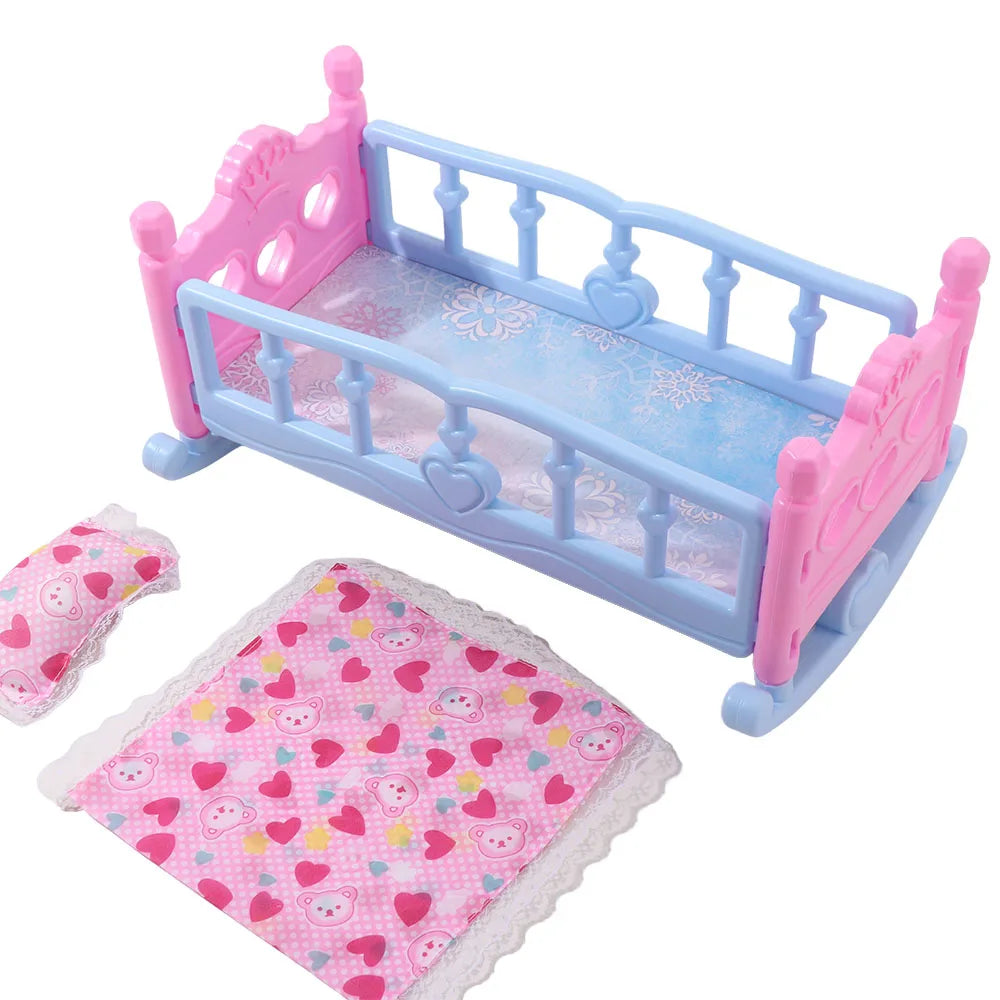Infant Carriage Baby Bed Cradle Pretend Play Lightweight Baby Doll Rocking Bed Role Play Pink Blue Doll Rocking Crib