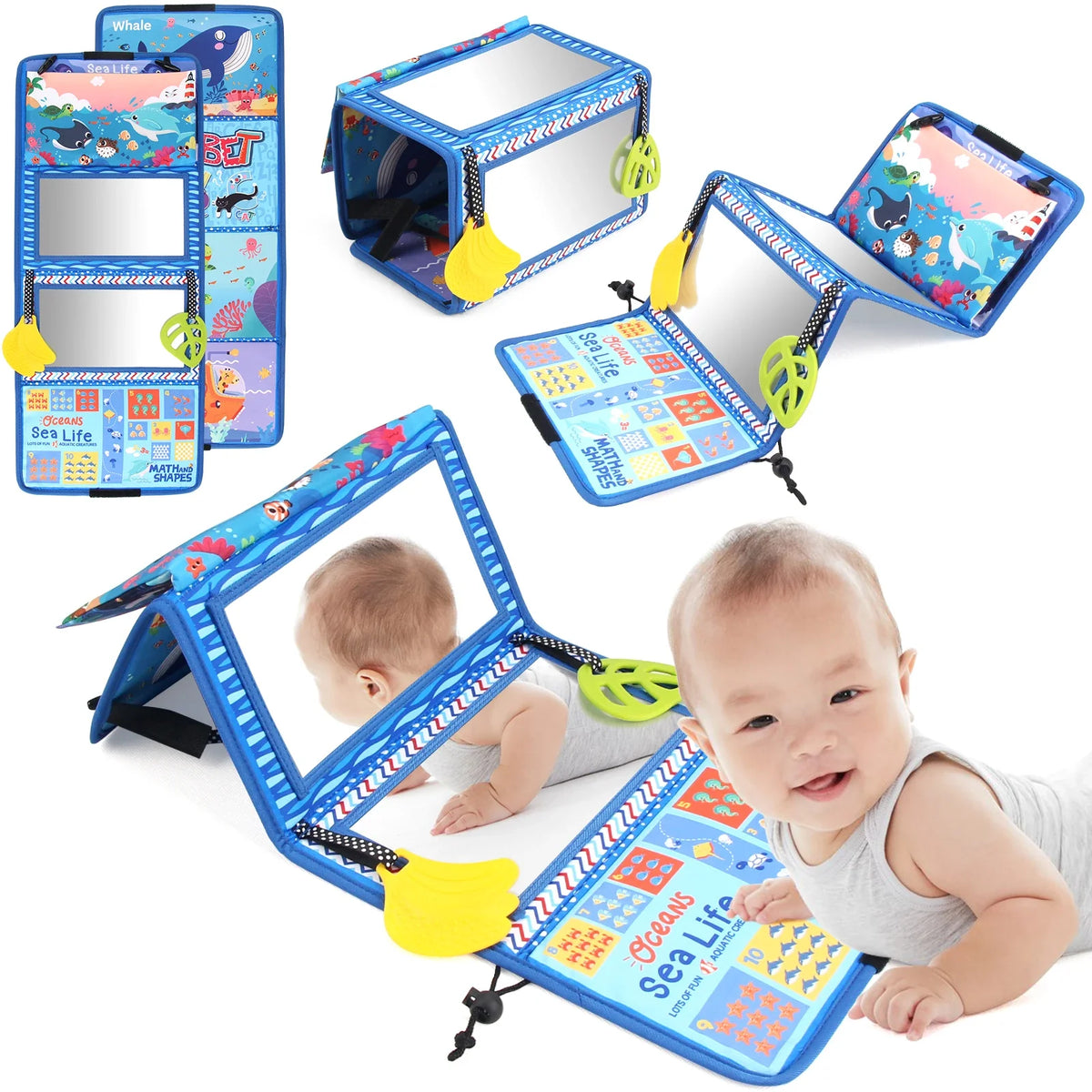 Baby Cloth Book with Distorting Mirror Soft Cartoon Parent-child Interactive Sensory Books Educational Montessori Toys for Baby