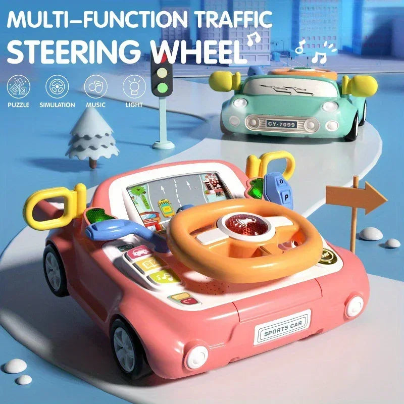 Children's Steering Wheel Toy Simulation Driving Toys with Light Music Car Seat Play Baby Interactive Educational Toy for Kids