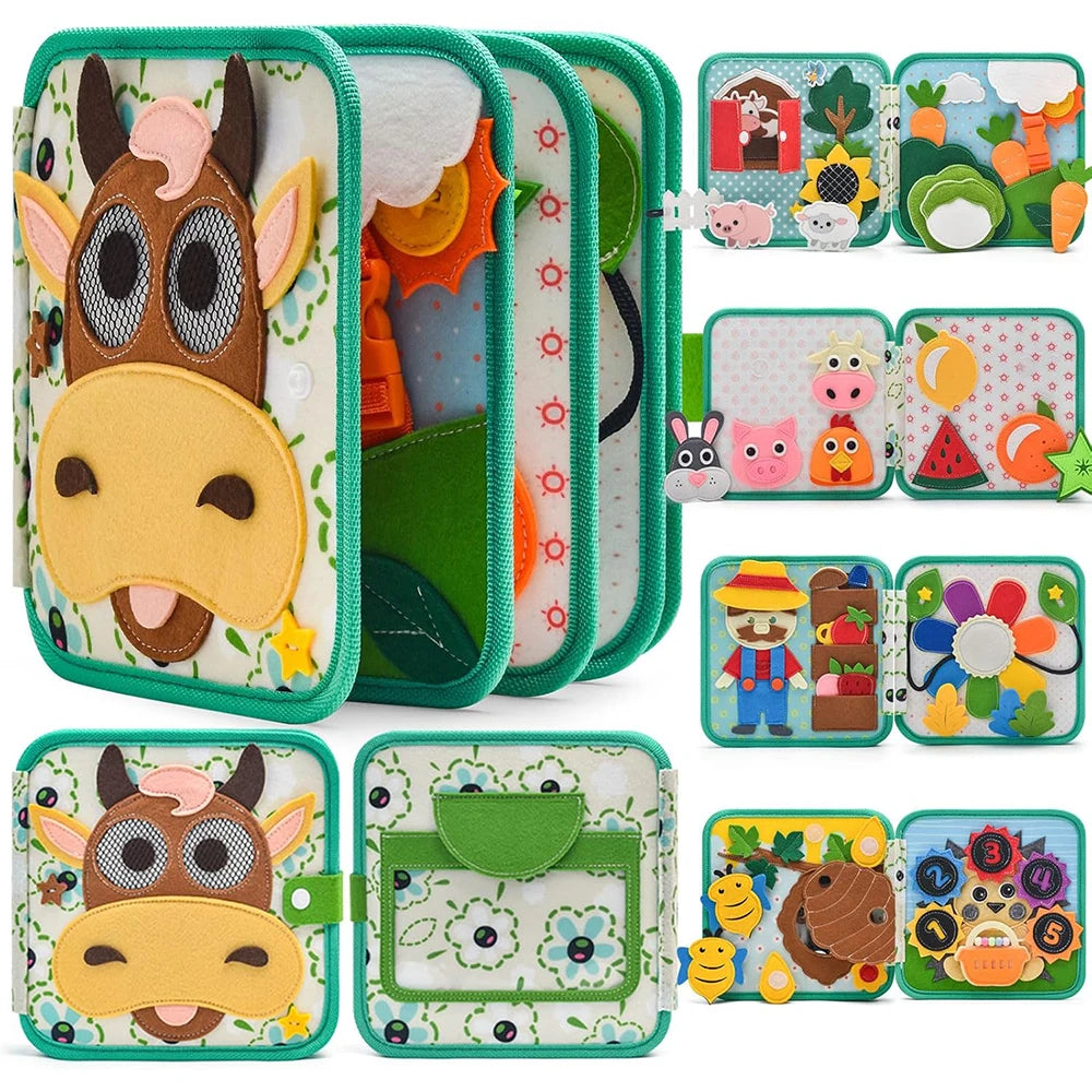 Montessori Busy Board Toddler Felt Quiet Soft Book Fine Motor Skills Educational Travel Toy for Preschool Learning Activities
