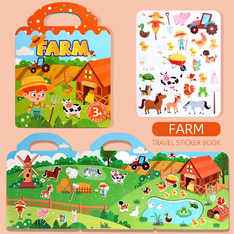 Children's Portable Quiet DIY Reusable Sticker Book Busy Jelly Paste Sticker Multi-scene Bubble Sticker Toys for Fun Learning