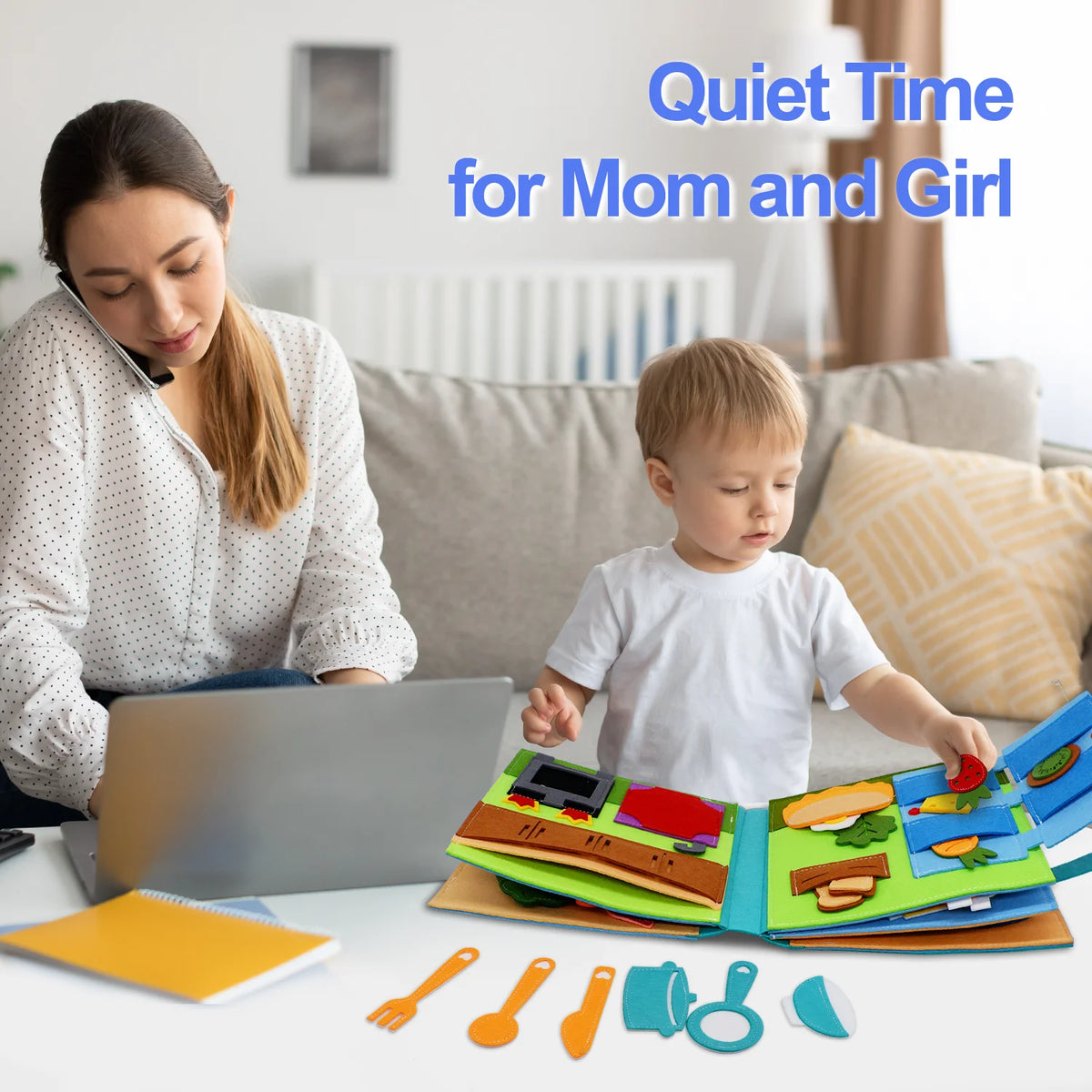 Toddlers Montessori Toy Busy Book Quiet Book Pretend Play Toy Early Educational Activity Book with Life Skills Cognition