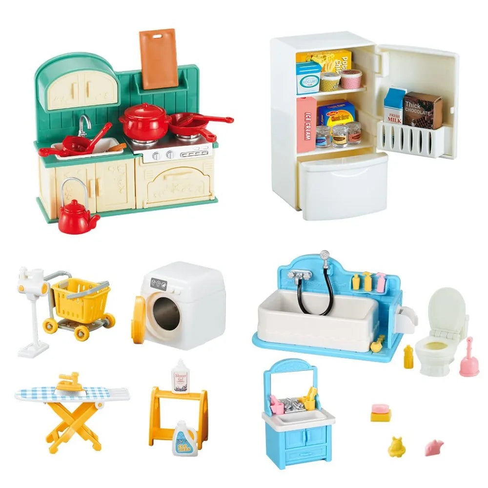 1:12 Miniature Furniture Forest Family Kitchen Toy Dining Table Dollhouse Accessories Bathroom Pretend Play For Girl Gifts Toys