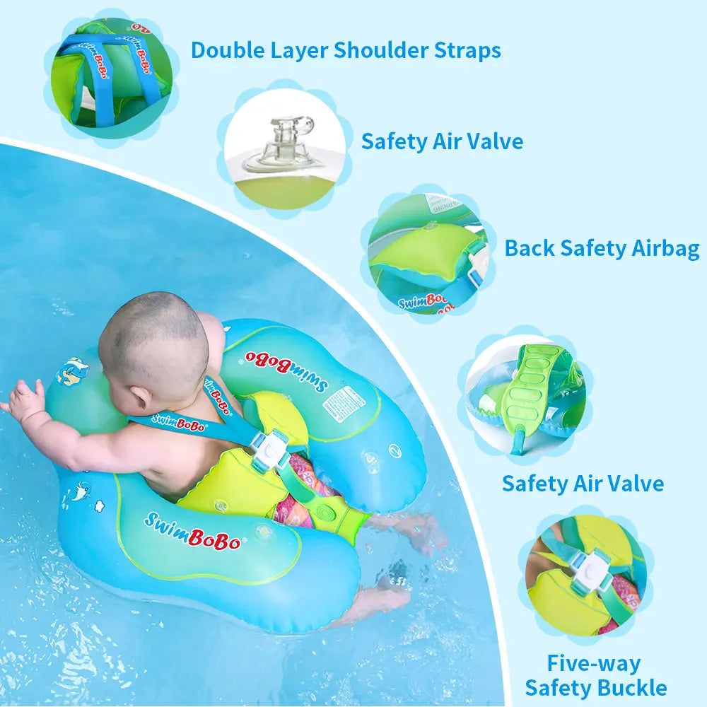 Swimbobo Safe Anti-Slip Baby Float with Safety Shoulder Straps, Inflatable Swimming Pool Ring for Infant, Prevent Tipping Over,