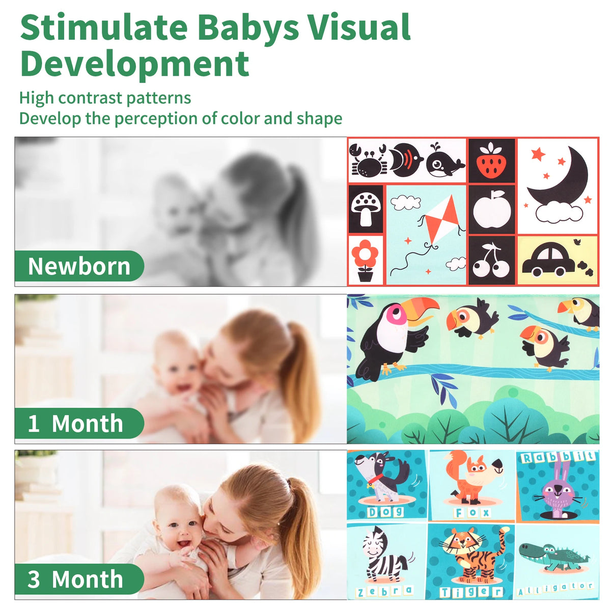 Baby Cloth Book with Distorting Mirror Soft Cartoon Parent-child Interactive Sensory Books Educational Montessori Toys for Baby