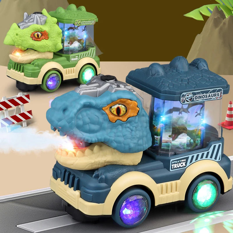 Dinosaur Spray Electric Car Toy with Light Sound Dinosaur Model Triceratops Tyrannosaurus Rex Interactive Kid Boy Truck Toy Gift