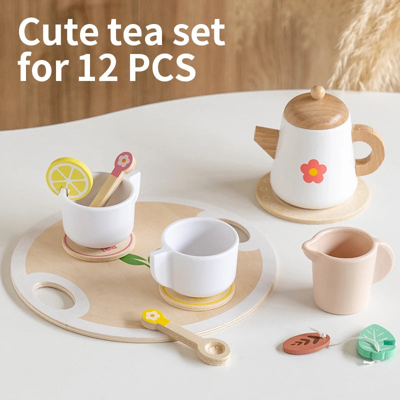 Kids Pretend Play Toys Popular Kids Kitchen Toys Realistic Wooden Tea Set Party Toy Set