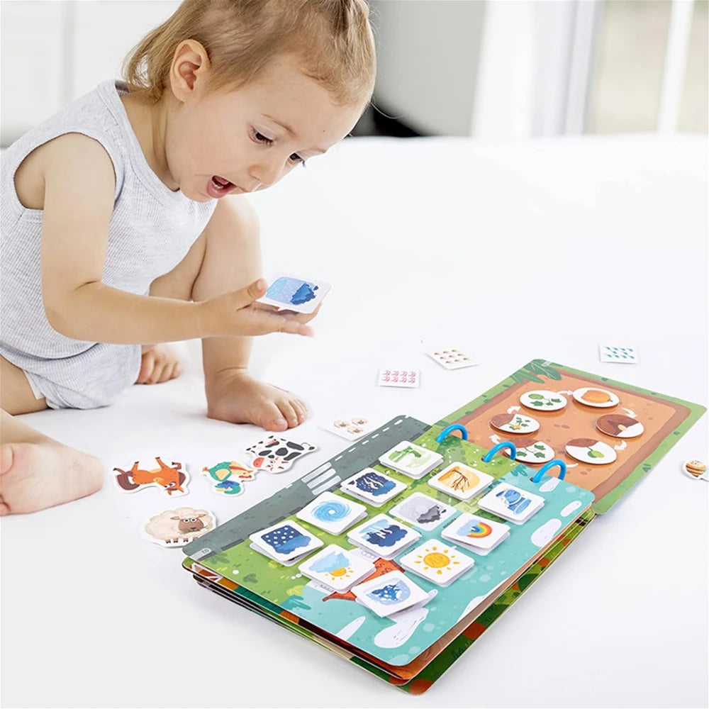 Toddler Busy Book, Montessori Farm Busy Book Toy for Kids, DIY Quiet Book Preschool Sensory Toys, Infant Road Travel Essential