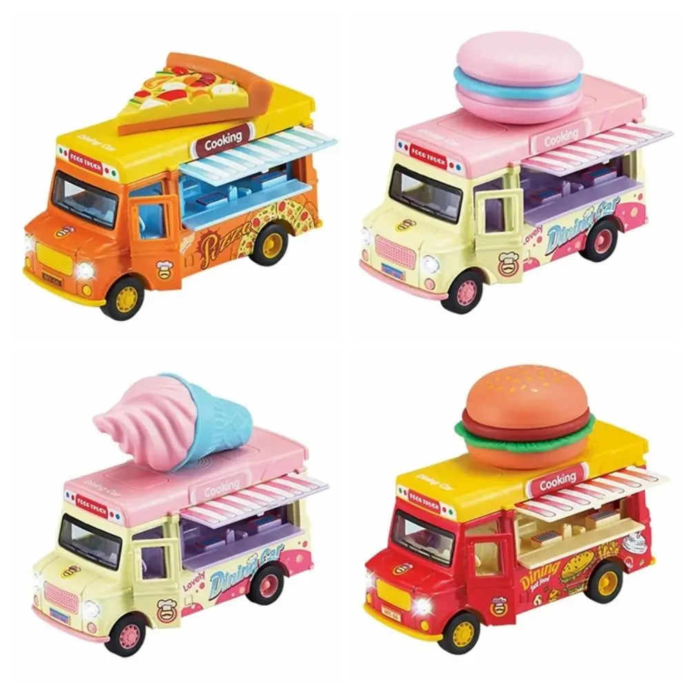 Burger Bus Food Truck Toy with Music Light Bright Colors Ice Cream Car Model Educationl Vehicle Pull Back Car Pretend Play