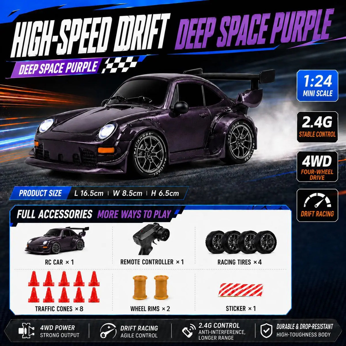 New Creative Mini Drift Car Simulation 1:24 Dinosaur Coating Sports Car Model Trendy Ornament Lighting 4WD Drift Car