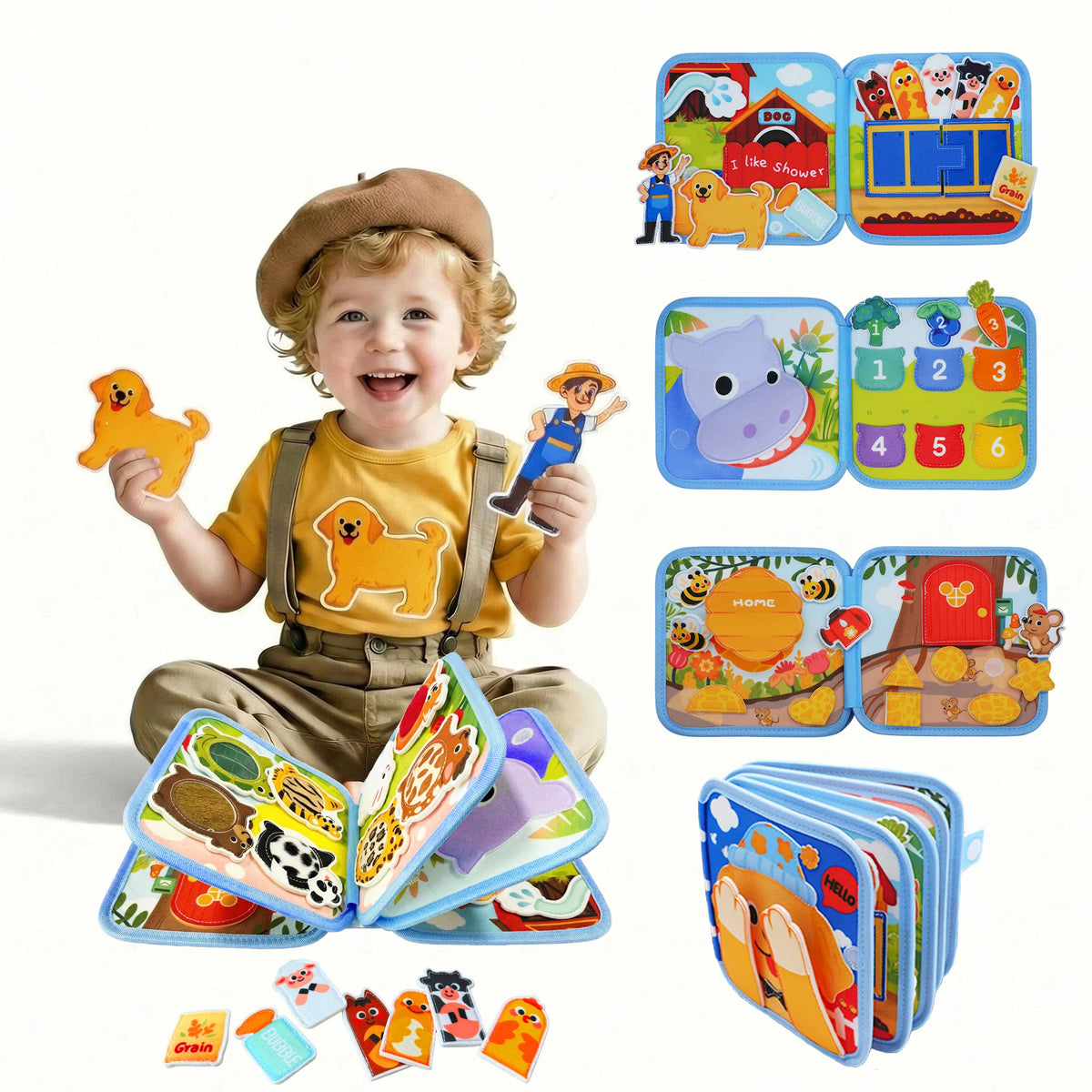 Toddler Toy Montessori Busy Book for 1-3 Years Old, Puppy Theme Early Education Quiet Book Toddler Development Fine Motor Skills