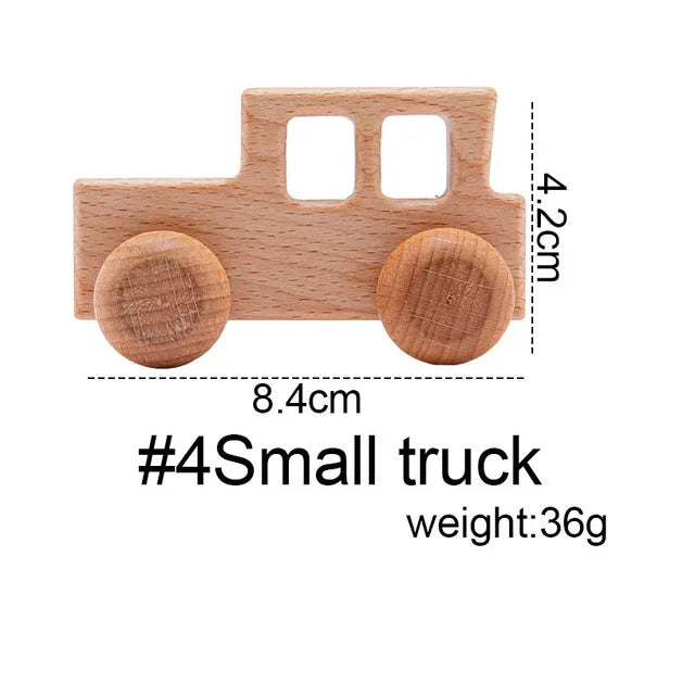 4pc Wooden Baby Car Toys Beech Wooden Blocks Animal Dogs Cartoon Educational Montessori Toys For Children Teething Baby Teether