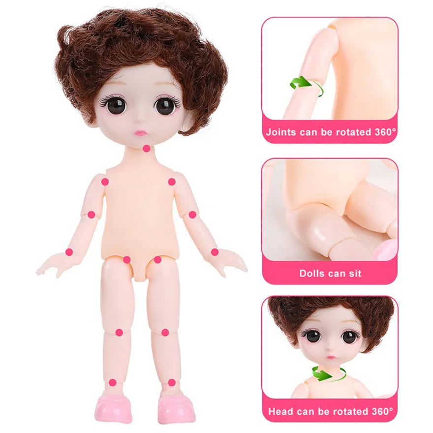 Doll For Girl Toy BJD Mini Doll 13 Movable Joint Baby 3D Big Eyes Beautiful DIY Toy Doll With Clothes Dress Up 1/12 Fashion Doll