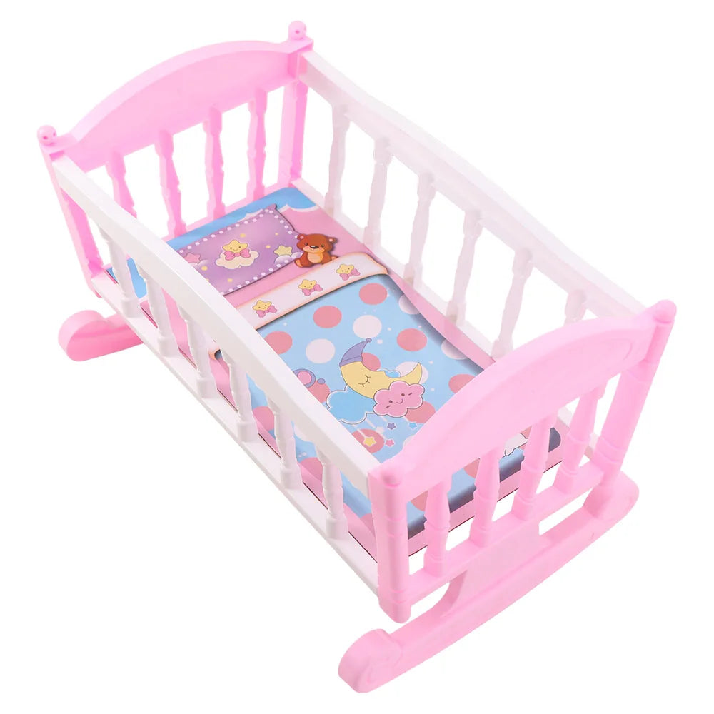 Infant Carriage Baby Bed Cradle Pretend Play Lightweight Baby Doll Rocking Bed Role Play Pink Blue Doll Rocking Crib