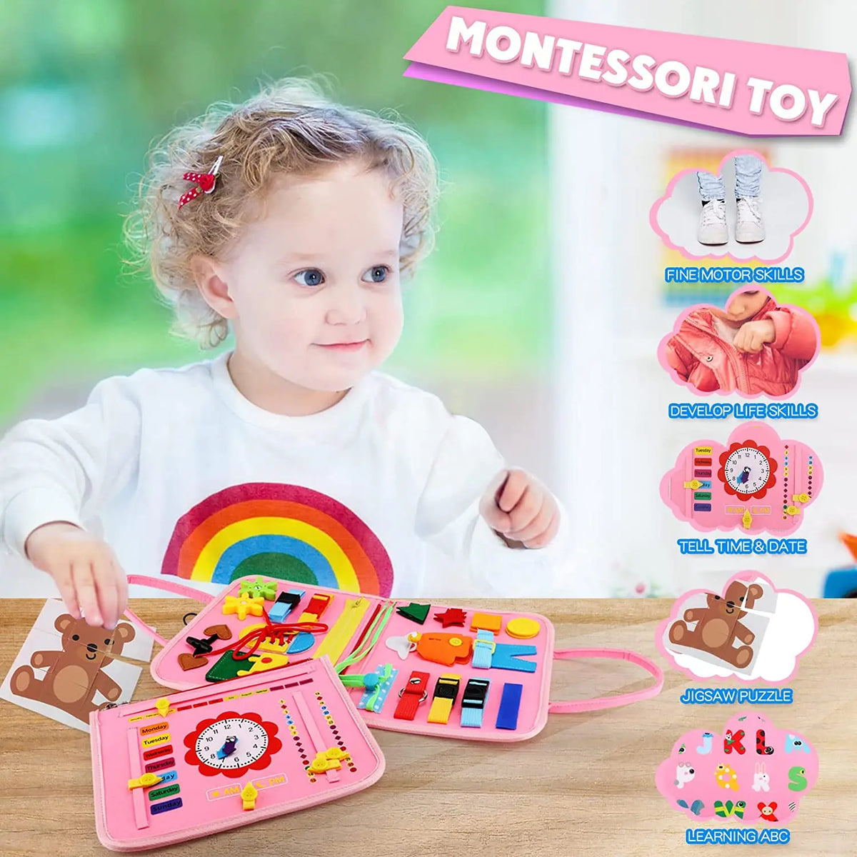 Montessori Busy Board Toys For Toddlers Busy Book For Fine Motor Educational Learning Activities With Life Skills Sensory Toys