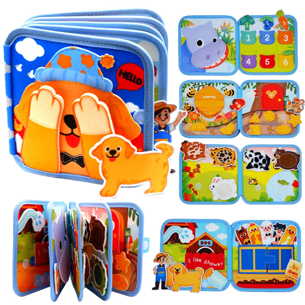 Montessori Busy Board Toddler Felt Quiet Soft Book Fine Motor Skills Educational Travel Toy for Preschool Learning Activities