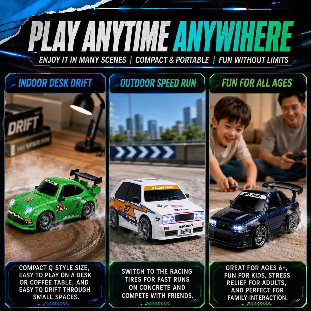 New Creative Mini Drift Car Simulation 1:24 Dinosaur Coating Sports Car Model Trendy Ornament Lighting 4WD Drift Car